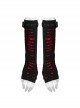 Personalized Black And Red Spider Pattern Mesh Fabric Tailoring Design Cuffs With Removable Metal Rings Gothic Style Gloves