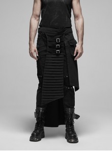 Adjustable Waist Heavy Metal Black Denim Punk Denim Skirt