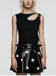Black Stretch Knit Shoulder Personality Rivet Hollow Out Decoration Punk Style Daily Sleeveless Vest