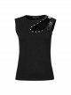 Black Stretch Knit Shoulder Personality Rivet Hollow Out Decoration Punk Style Daily Sleeveless Vest