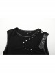 Black Stretch Knit Shoulder Personality Rivet Hollow Out Decoration Punk Style Daily Sleeveless Vest