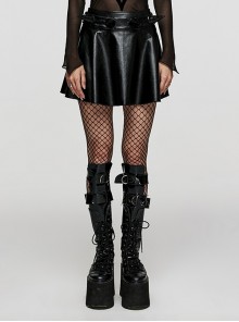 Cute A-Hem Black Woven Bottom Leather Devil Three-Dimensional Sharp Corner Decorative Punk Style Anti-Exposure Skirt
