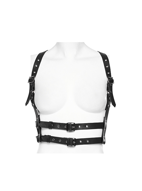 Black Eco-Friendly PU Leather Japanese-Style Adjustable Elastic Punk Style Y-Shaped Straps
