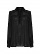 Black Muscular Cotton Sexy Deep V-Neck Velvet Webbing Gothic Style Long-Sleeved Lace Shirt