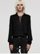 Black Muscular Cotton Sexy Deep V-Neck Velvet Webbing Gothic Style Long-Sleeved Lace Shirt