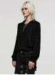 Black Muscular Cotton Sexy Deep V-Neck Velvet Webbing Gothic Style Long-Sleeved Lace Shirt