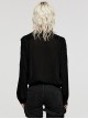 Black Muscular Cotton Sexy Deep V-Neck Velvet Webbing Gothic Style Long-Sleeved Lace Shirt