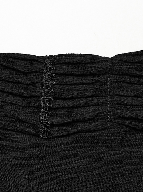 Black Muscular Cotton Sexy Deep V-Neck Velvet Webbing Gothic Style Long-Sleeved Lace Shirt