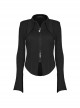 Black Elastic Slim Fit Bat Collar Waisted Personalized Slit Bell Sleeve Gothic Daily Shirt