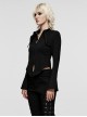 Black Elastic Slim Fit Bat Collar Waisted Personalized Slit Bell Sleeve Gothic Daily Shirt