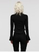 Black Elastic Slim Fit Bat Collar Waisted Personalized Slit Bell Sleeve Gothic Daily Shirt
