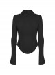 Black Elastic Slim Fit Bat Collar Waisted Personalized Slit Bell Sleeve Gothic Daily Shirt