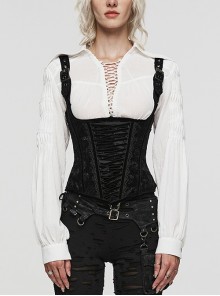 Adjustable Sexy Black Rose Pattern Horse Hair Front And Back Rope Gothic Corset