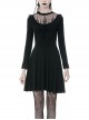 Black Lolita Chest Flower Mesh Lace-Up Long Sleeves Gothic Dress