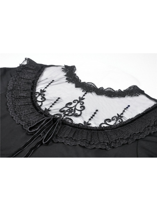 Black Lolita Chest Flower Mesh Lace-Up Long Sleeves Gothic Dress
