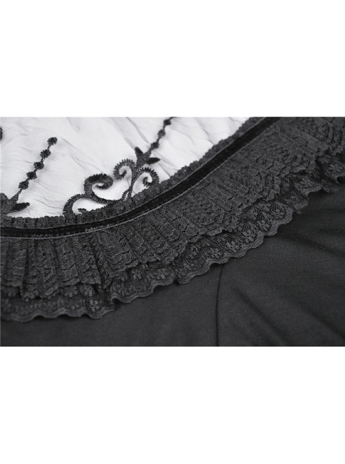 Black Lolita Chest Flower Mesh Lace-Up Long Sleeves Gothic Dress