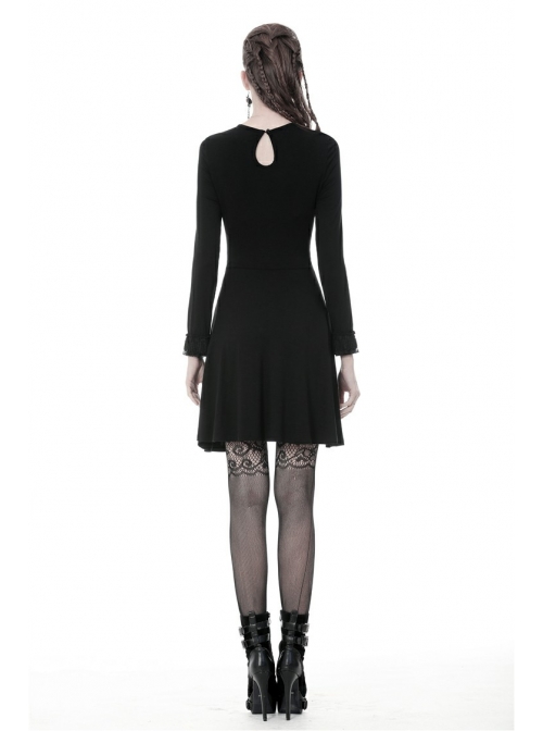 Black Lolita Chest Flower Mesh Lace-Up Long Sleeves Gothic Dress