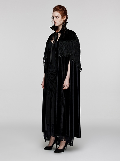 Personalized Black Velvet Simple Rope Bat Collar Spliced With Lace Spike Nails Decorated Gothic Style Daily Cloak