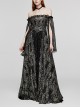 Exquisite Black And Gold Patterned Hollow Mesh Sexy One-Line Collar Gothic Style Rope Dress