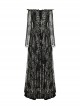 Exquisite Black And Gold Patterned Hollow Mesh Sexy One-Line Collar Gothic Style Rope Dress