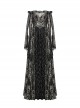 Exquisite Black And Gold Patterned Hollow Mesh Sexy One-Line Collar Gothic Style Rope Dress