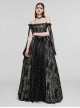 Exquisite Black And Gold Patterned Hollow Mesh Sexy One-Line Collar Gothic Style Rope Dress