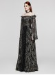 Exquisite Black And Gold Patterned Hollow Mesh Sexy One-Line Collar Gothic Style Rope Dress