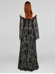 Exquisite Black And Gold Patterned Hollow Mesh Sexy One-Line Collar Gothic Style Rope Dress