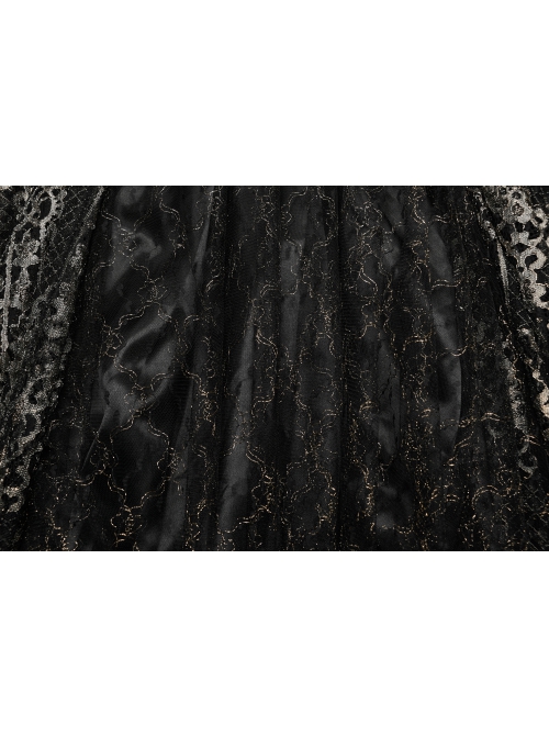 Exquisite Black And Gold Patterned Hollow Mesh Sexy One-Line Collar Gothic Style Rope Dress