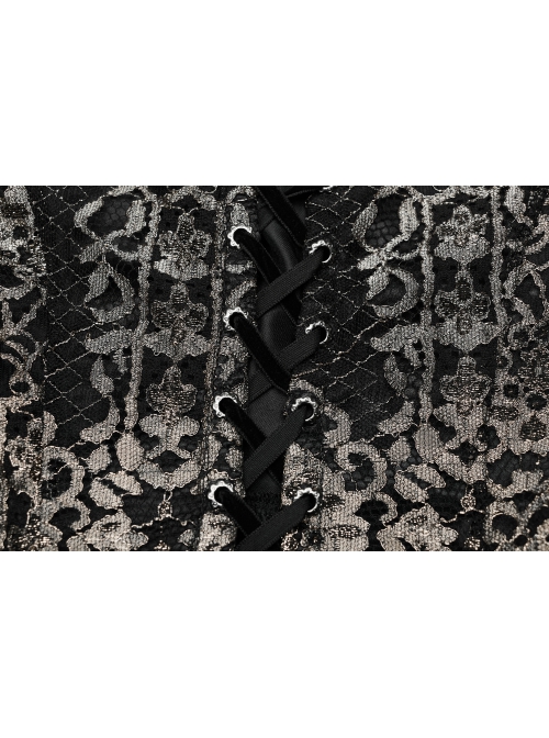 Exquisite Black And Gold Patterned Hollow Mesh Sexy One-Line Collar Gothic Style Rope Dress