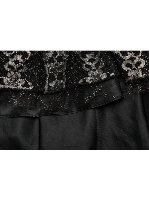 Exquisite Black And Gold Patterned Hollow Mesh Sexy One-Line Collar Gothic Style Rope Dress