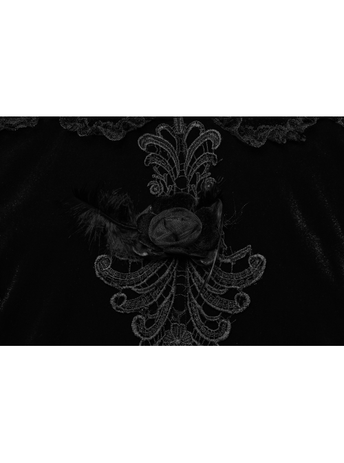 Sexy Off-Shoulder Deep V-Neck Black Stretch Velvet Spliced Mesh Gothic Style Long Sleeved Rope Dress