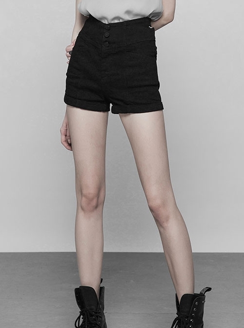Steam Punk Female Black Hollowed Back Cross Shorts