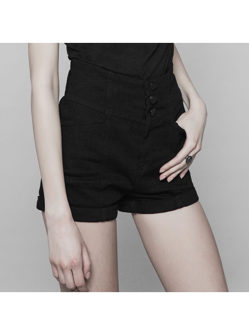 Steam Punk Female Black Hollowed Back Cross Shorts