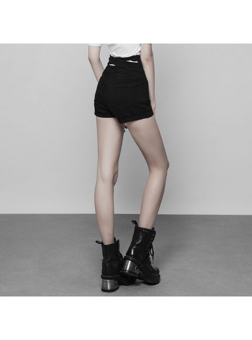 Steam Punk Female Black Hollowed Back Cross Shorts