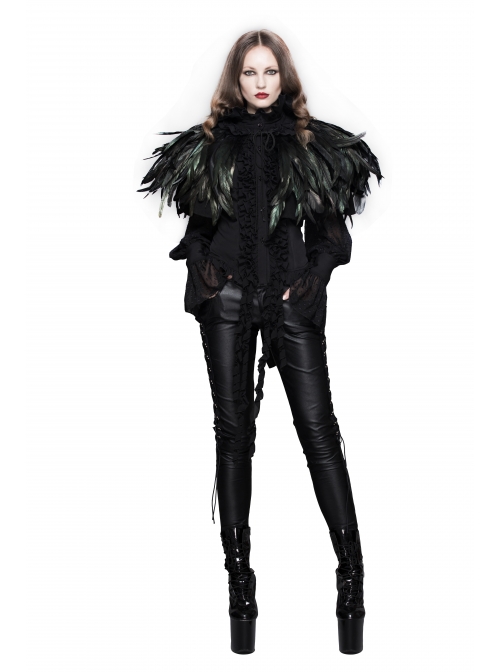 Gothic Black Lace Feather Shawl
