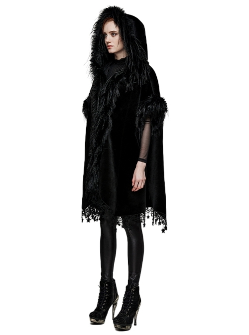 Loose Bat Sleeves Black Woven Elegant Five-Pointed Star Tassel Lace Decoration Gothic Bat Hooded Cloak