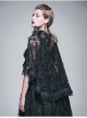 Gothic Shoulder Detachable Rose Macrame Hem Black Feather Lace Shawl