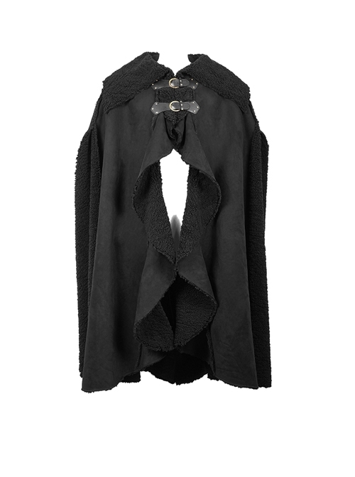Punk Slits Design Black Composite Fur Big Cloak