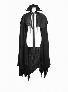 Gothic Irregular Design Black Cracked Distressed Knit Cotton-Linen Cloak