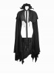 Gothic Irregular Design Black Cracked Distressed Knit Cotton-Linen Cloak
