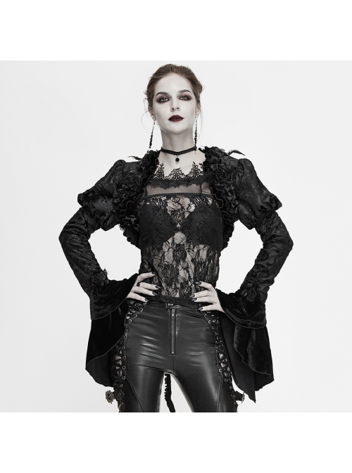 Black Composite Gothic Flocking Feather Rose Lace  Collar Small Shawl