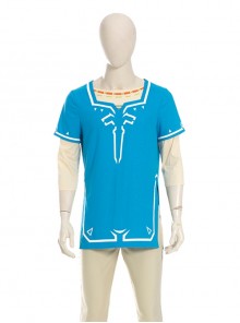 The Legend Of Zelda Link Blue Champion's Tunic Suit Halloween Cosplay Costume Blue Short Sleeve Top And Beige Bottoming Top
