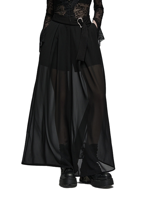 Personalized Black Soft Twill Mid-Rise Loose Waist With Irregular Japanese Buckle Decoration Punk Style Wide-Leg Trousers