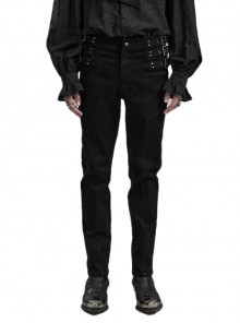 Personalized Black Stretch Twill Symmetrical Punk Style Slim Straight-Leg Trousers