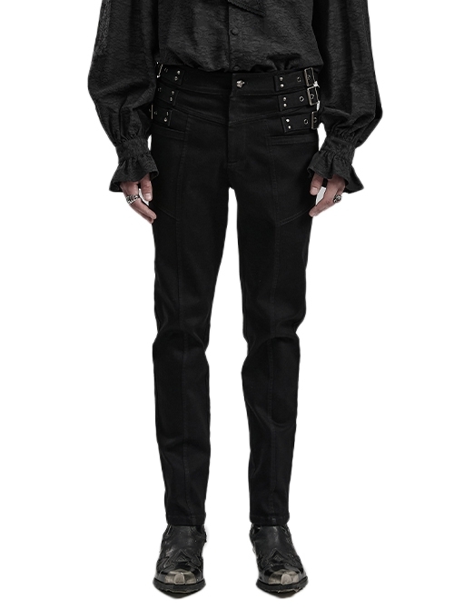 Personalized Black Stretch Twill Symmetrical Punk Style Slim Straight-Leg Trousers