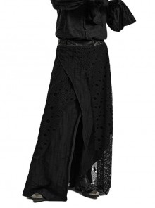 Irregular Black Micro-Elastic Ripped Knitted Patchwork Mesh Gothic Style Dark Decadent Skirt