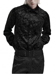 Personalized Black Dark Pattern Printed Fabric Exquisite Hand-Stitched Button Webbing Decoration Gothic Style Shirt