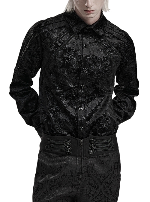 Personalized Black Dark Pattern Printed Fabric Exquisite Hand-Stitched Button Webbing Decoration Gothic Style Shirt