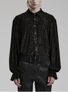Black Soft Flocked Luxury Bronzing Pattern Gothic Bell Sleeve Gentleman's Shirt